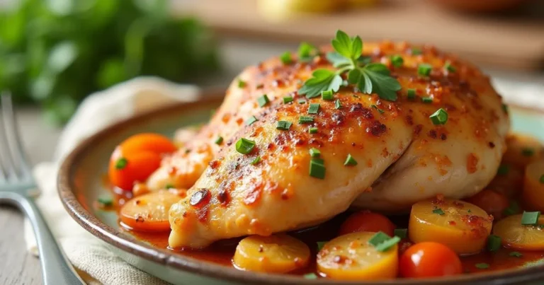 Delicious plate of seasoned chicken with cherry tomatoes and herbs, perfect for easy recipes using canned chicken for quick and flavorful meals