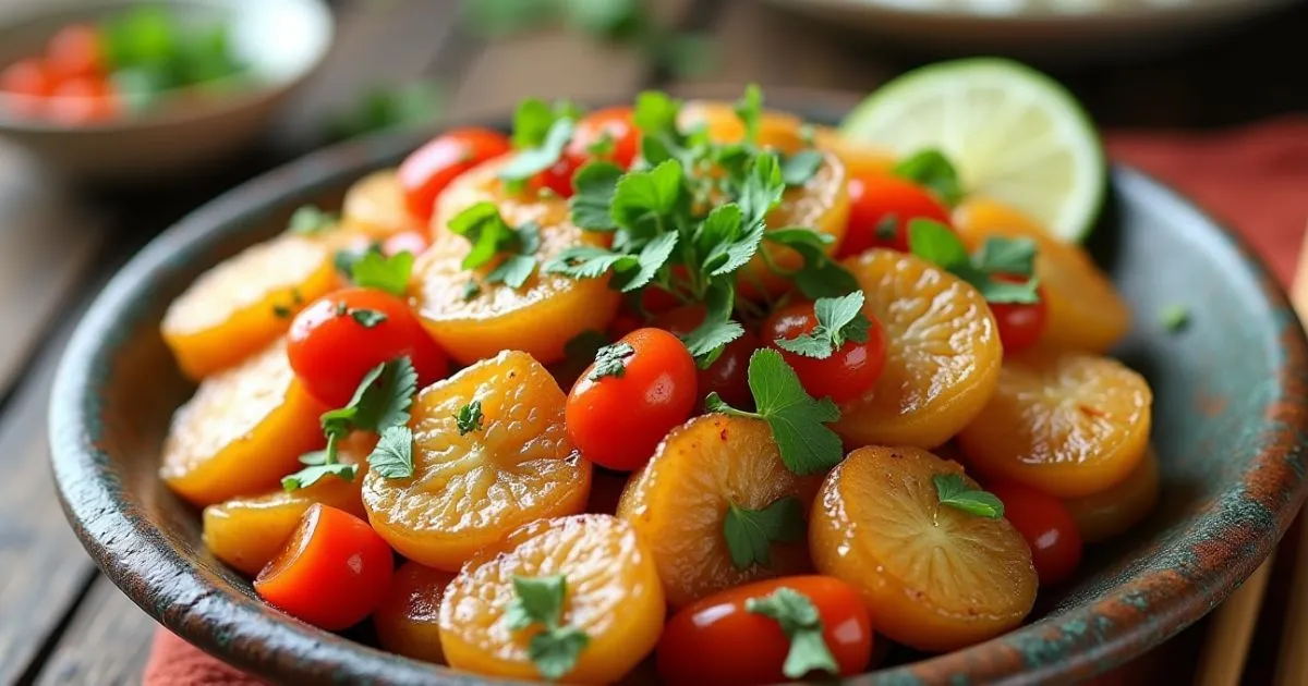 A bowl of colorful orange and cherry tomatoes with chopsticks, perfect for Easy Asian Recipes