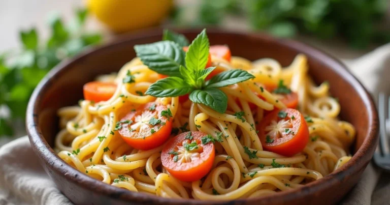 Delicious pasta with cherry tomatoes and basil, a fresh example of crockpot dinner ideas for quick and easy weeknight meals