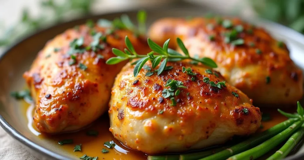 Juicy and golden baked chicken hindquarters served with fresh herbs, showcasing one of the best Baked Chicken Hindquarters Recipes for family dinners